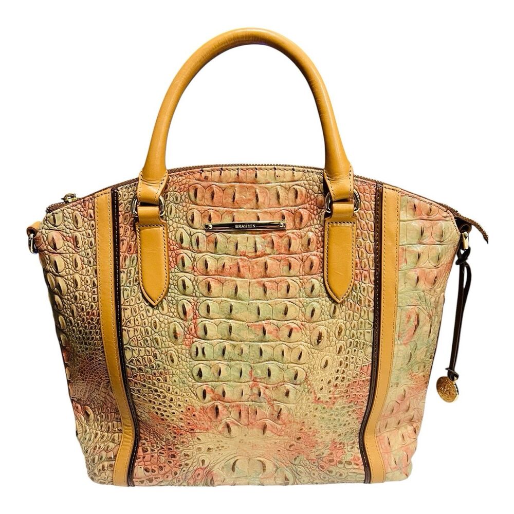 BRAHMIN Large Duxbury Sahara Amal Croc Embossed Leather Satchel Tote Bag